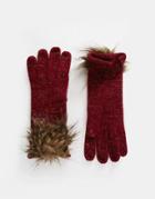 Alice Hannah Faux Fur Pom-pom Gloves - Cranberry