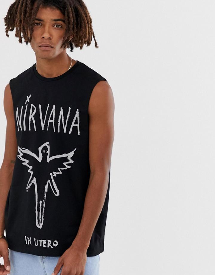 Asos Design Nirvana Relaxed Sleeveless T-shirt With Dropped Armhole-black
