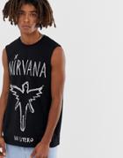 Asos Design Nirvana Relaxed Sleeveless T-shirt With Dropped Armhole-black