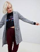 New Look Longline Coat In Check Pattern - Black