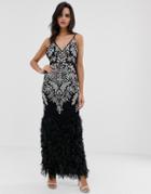 Asos Design Embellished Faux Feather Hem Maxi Dress - Black