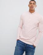 Asos Design Long Sleeve Polo In Jersey In Pink - Pink