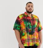 Jaded London Revere Collar Shirt In Tie Dye Check-multi