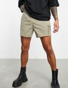 Asos Design Slim Nylon Shorts In Beige-neutral
