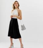 Asos Design Petite Midi Skirt With Box Pleats-black