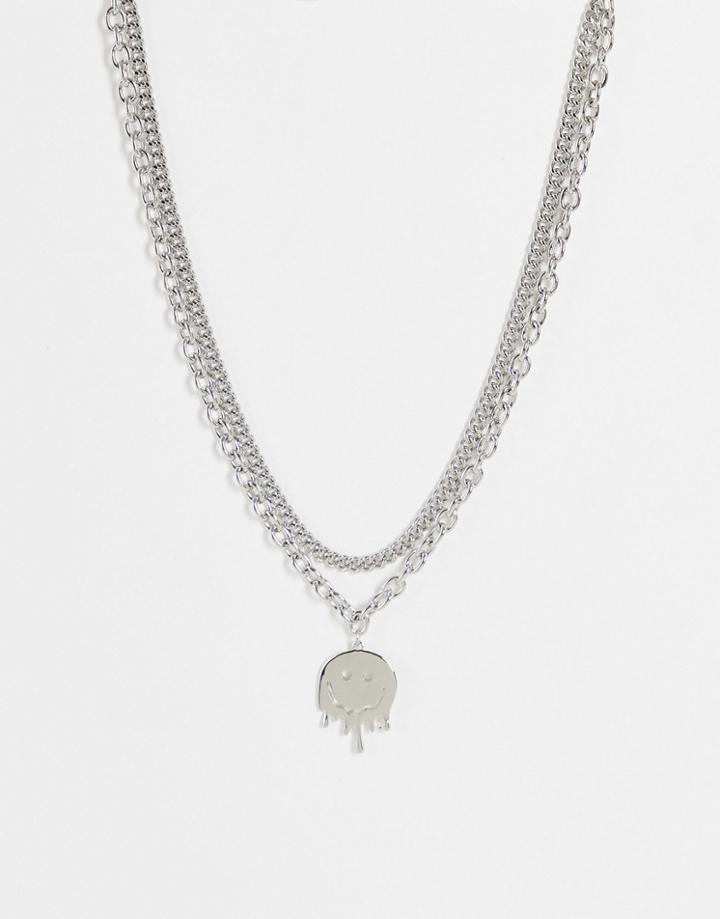 Topshop Drip Smile Pendant Multirow Chain Necklace In Silver
