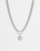 Topshop Drip Smile Pendant Multirow Chain Necklace In Silver