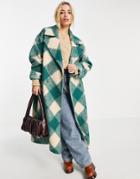 Asos Design Hero Diamond Check Oversized Coat In Green