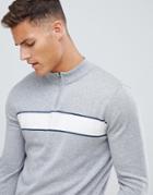 Selected Homme 1/4 Zip Knitted Sweater With Sport Stripe - Gray