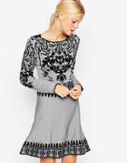 Asos Skater Dress In Baroque Pattern - Gray