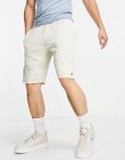 Champion Paint Splatter Logo Shorts In Beige-neutral