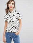 People Tree Organic Cotton Polo Top In Dalmatian Print - White