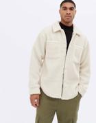 New Look Sherpa Button Up Overshirt Jacket In Off White