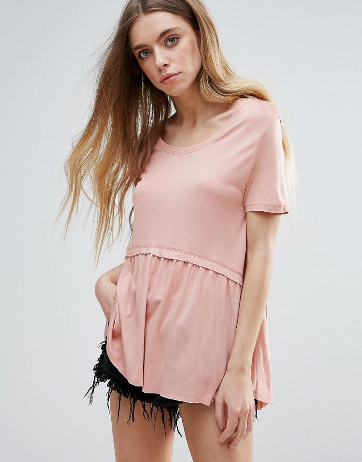 Brave Soul Frill Hem T-shirt - Pink