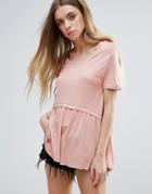 Brave Soul Frill Hem T-shirt - Pink