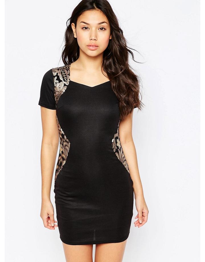 Madam Rage Illusion Dress With Sequin Panels - Black