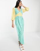 Vila Midi Dress In Contrast Green And Yellow Gingham