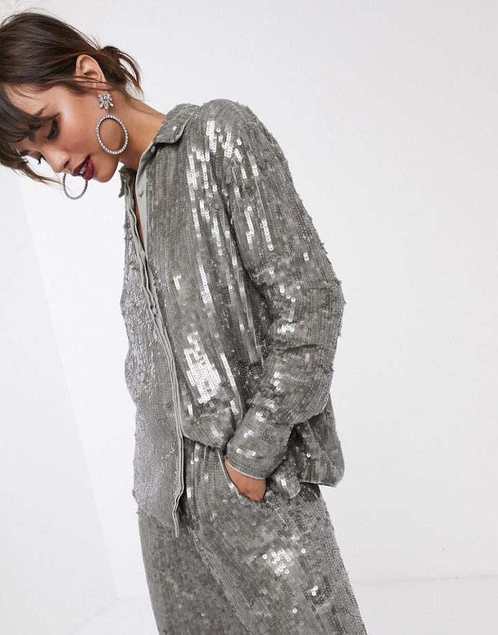 Asos Edition Sequin Shirt-gray