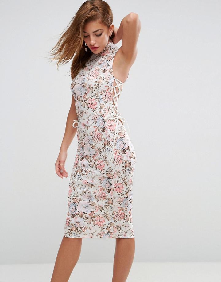 Asos Floral Tie Side Midi Dress - Multi