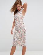 Asos Floral Tie Side Midi Dress - Multi