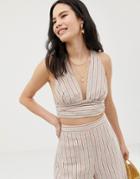 Asos Design Plunge Top In Linen Look Stripe Two-piece-multi