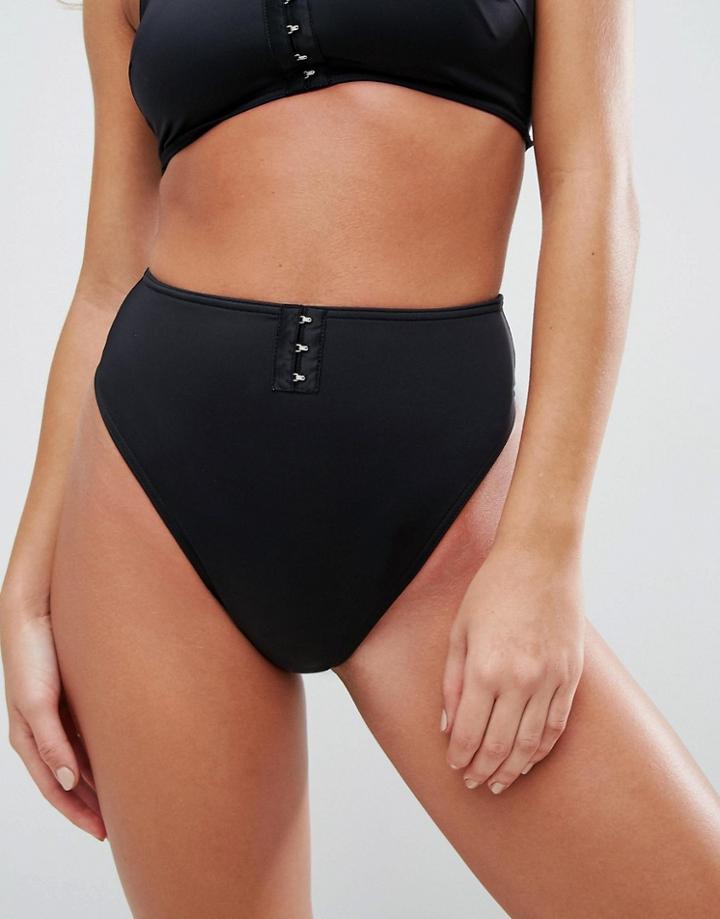 Asos Mix And Match High Waist High Leg Bikini Bottom With Hook And Eye - Black