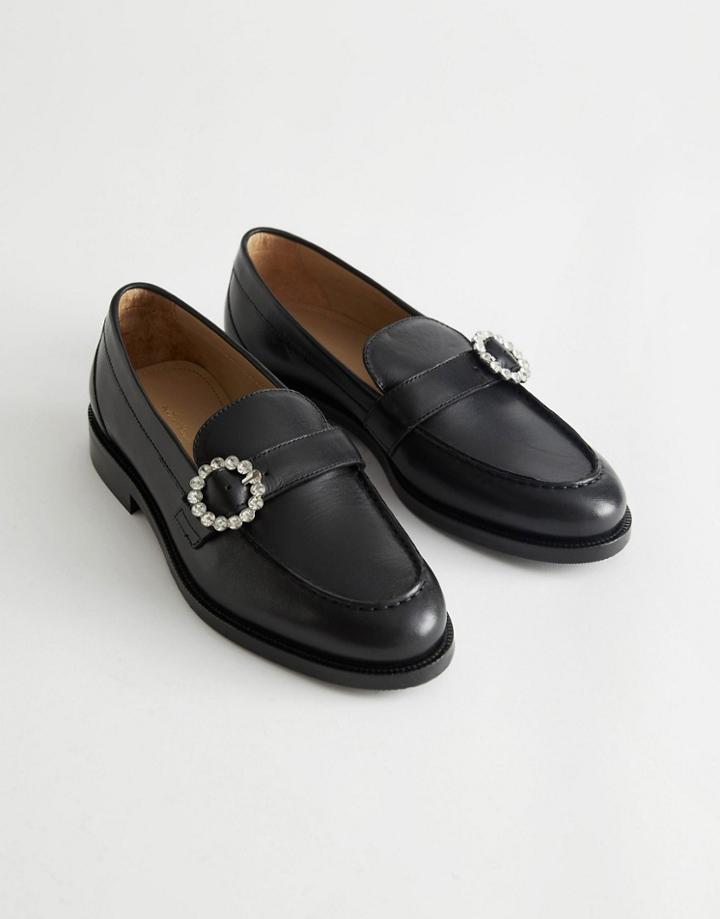 & Other Stories Leather Embellished Detail Loafers In Black