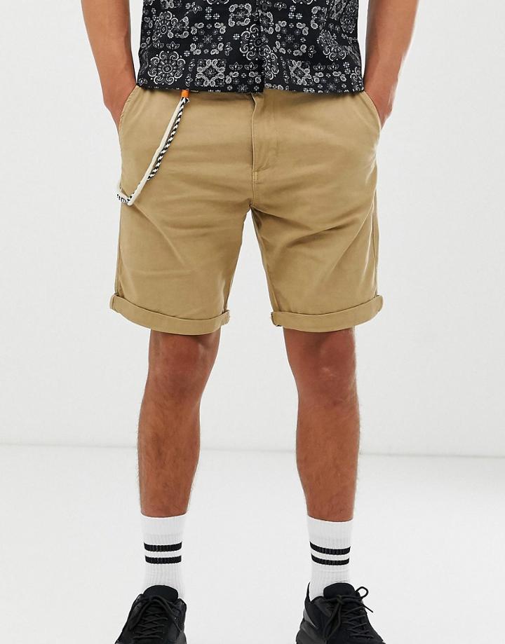 Bershka Slim Cargo Shorts In Tan