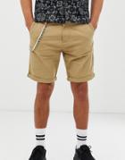 Bershka Slim Cargo Shorts In Tan