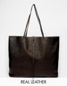 Asos Unlined Leather Shopper Bag With Tie Detail - Black