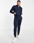 Threadbare Full Zip Sweatshirt & Sweatpants Tracksuit Set In Navy