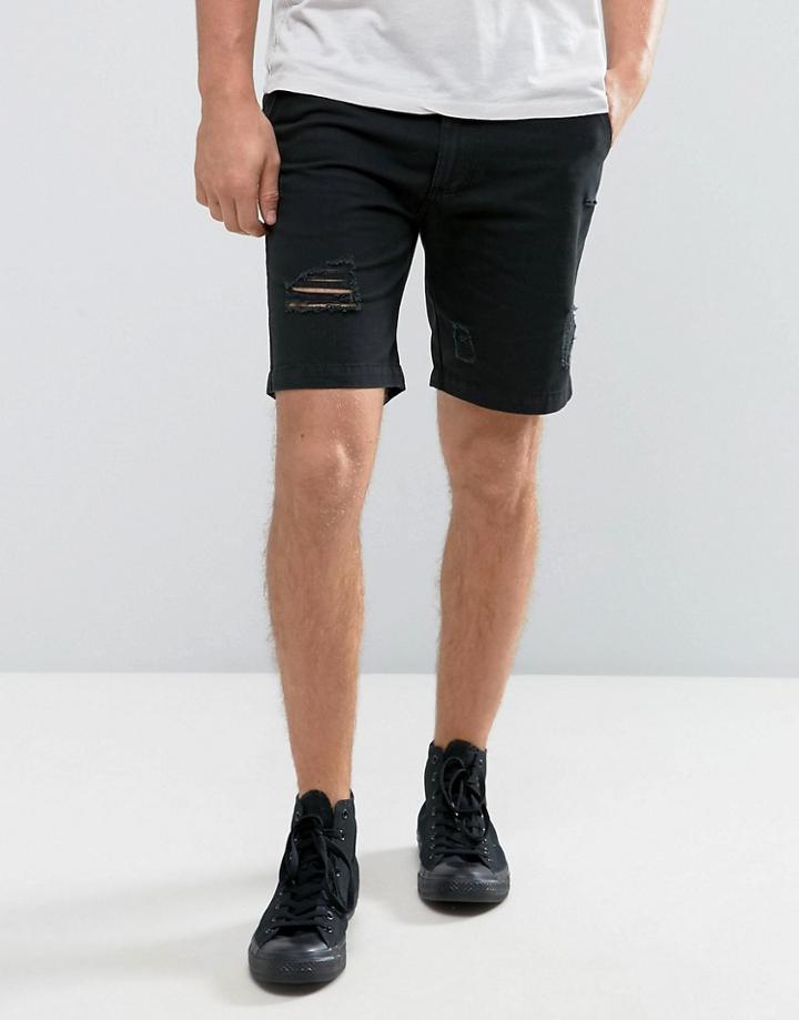 D-struct Distressed Chino Shorts - Black