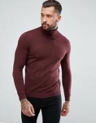 New Look Knitted Roll Neck Sweater In Dark Burgundy - Red