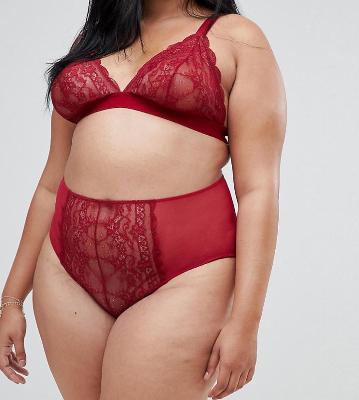 Asos Design Curve Roxy Lace Highwaist Pant - Red