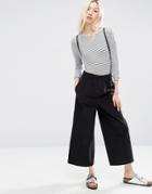 Asos Pull-on Wide Leg Pants In Charcoal Cord - Gray