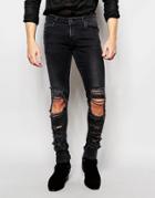 Asos Extreme Super Skinny Jeans With Extreme Rips In Washed Black - Washed Black