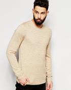 Asos Cable Sweater In Merino Wool Mix - Almond Buff