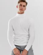 Asos Design Cotton Roll Neck Sweater In White
