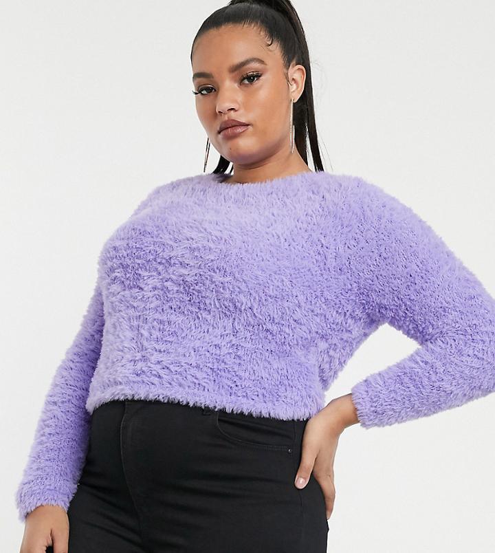 Asos Design Curve Super Fluffy Crop Sweater-purple