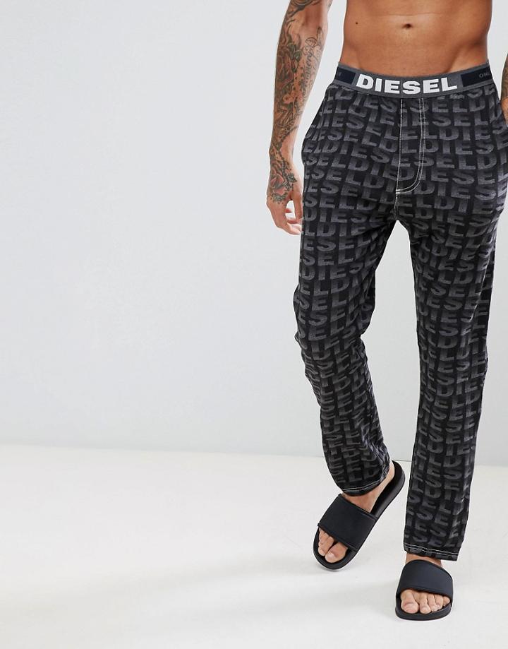 Diesel All Over Logo Lounge Pant - Black