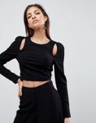 Finders Keepers Leon Cut Away Long Sleeved Top - Black