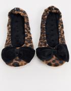 Totes Isotoner Bow Ballet Slippers In Leopard-multi