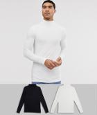 Asos Design Organic Muscle Fit Long Sleeve Roll Neck T-shirt With Stretch 2 Pack Multipack Saving - Multi