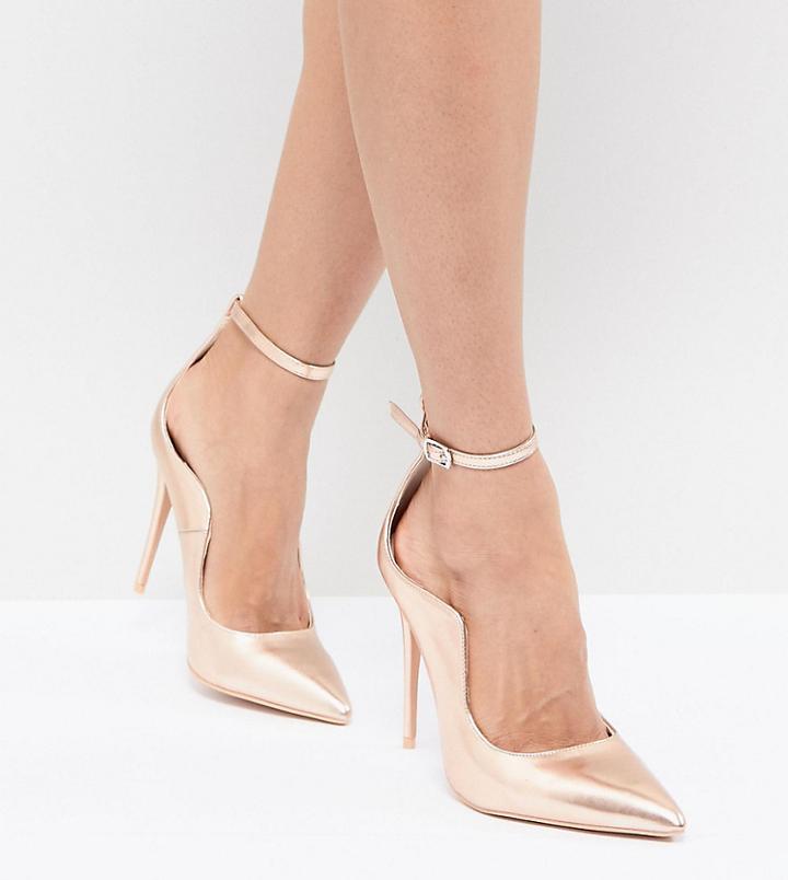 Lost Ink Rose Gold Ankle Strap Pumps - Gold