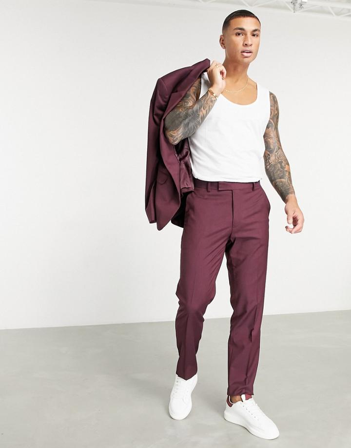 Asos Design Slim Suit Pants In Burgundy-grey