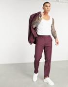 Asos Design Slim Suit Pants In Burgundy-grey