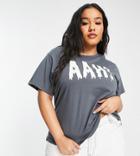 Asos Design Curve T-shirt With Ahhh Print In Charcoal-grey