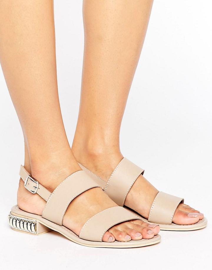 Park Lane Heel Trim Leather Sandal - Beige