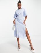 Ax Paris Flutter Sleeve Midi Dress In Blue Geo Tile Print