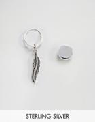 Asos Sterling Silver Hoop And Stud Earrings With Feather - Silver